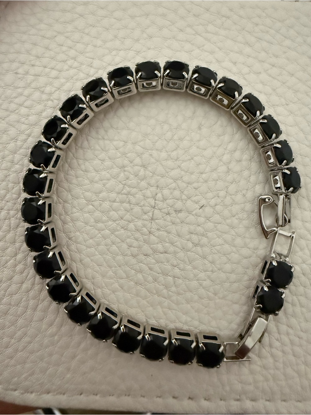 Black Stone Tennis Bracelet - 18K White Gold Filled